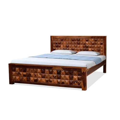 Image of Niwar Solid Sheesham Wood Queen Size Bed Without Storage (78x60) Bed Queen Size Cot for Bedroom (Natural Finish)