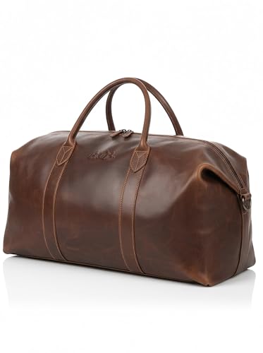 SID & VAIN Bolso de Viaje Cuero para Hombre I Bolso de Deporte Fin de Semana I Maletín Viaje Weekender, Equipaje de Mano Cabina Chester marrón Hecho a Mano
