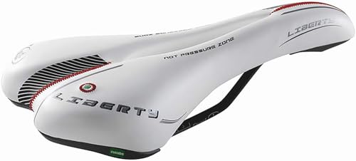 CUCUBA Sella Sellino Montegrappa con Foro Anti-Prostatico per Bici da Corsa Trekking, Cross e MTB in Pelle Sintetica MOD. Liberty Bianco