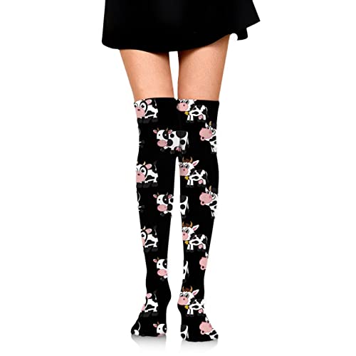 Image of Womens Cute Cartoon Cow Thigh High Socks Over The Knee High Stocking Boot Leg Warmer Long Socks For Daily Wear Cosplay