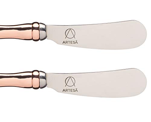 Artesà Butter Knife Set With Rose Gold-Effect Handles, Pack Of 4, Knives For Spreading Cheese, Crackers, Butter, Ideal Dinner Party Gift, Stainless Steel, 12Cm #TOP3