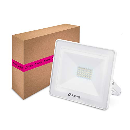 Superia Faro LED bianco da esterno 25W | Azienda ITALIANA | 2256 lumen Bianco Naturale 4000K, Proiettore Impermeabile IP66, per Giardini e Abitazioni, Fascio 120°, 230V AC, PRA25BN