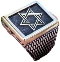 Italiano Silver 14k Gold Plated 925 Sterling Silver Men's Star Of David Ring - Made In Italy
