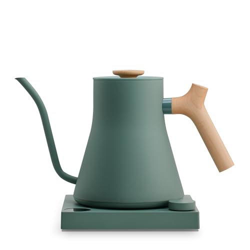 Image of Fellow Stagg EKG Pro Electric Gooseneck Kettle - Pour-Over Coffee and Tea, Quick Heating, Precise Temperature Control, Scheduling, Built-in Brew Timer, Smoke Green with Maple Wood Handle, 0.9 Liter
