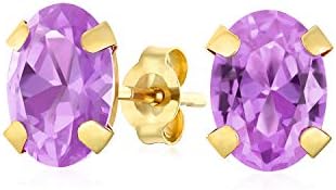 Traditional Small 3-4 MM CZ 1.4CT Round & 1.6CT Oval Created or Genuine Gemstone White or Yellow Real Gold Solitaire Birthstone Stud Earrings For Women Teen