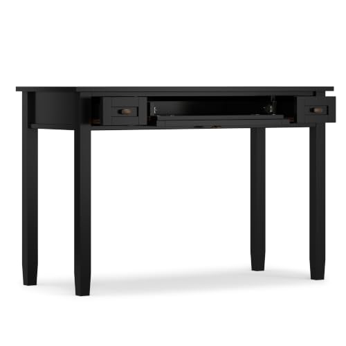 Image of SIMPLIHOME Warm Shaker Desk - 48 inch Wide Solid Wood Writing Desk in Black, Transitional Home Office Computer Desk for Living Room with Keyboard Tray, 2 Drawers and Storage