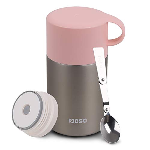 Food Thermos for Hot Food with Handle and Folding Spoon,RICSO 20 oz Insulated