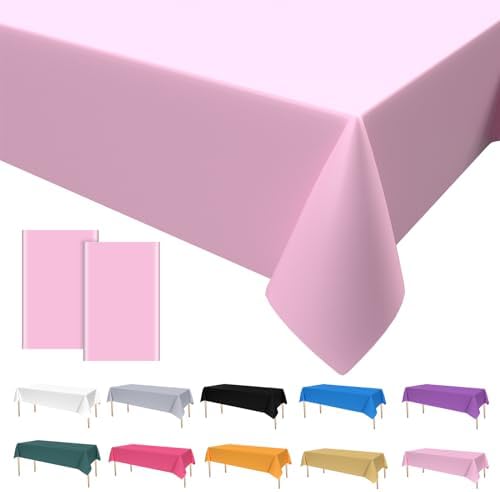 2PCS Pink Table Cloth Party,Baby Pink Table Covers Plastic Table Cloth Rectangular Disposable Tablecloths Table Decorations for Birthday Picnic Wedding Halloween Christmas Party 137 x 274cm