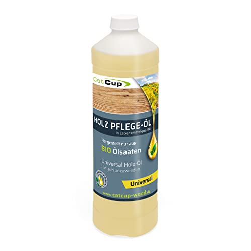 UNIVERSAL BIO Holz Öl farblos Innen (1 Liter) Lebensmittelqualität, Allergenfrei ohne Chemie oder Zusatzstoffe, einfach und sparsam. Holztisch, Möbel, Spielzeug, Schneidebrett - CatCup