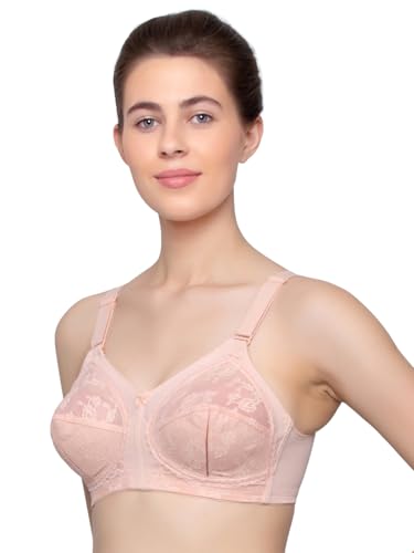 Image of Triumph International Doreen Bra For Women Non Wired Non Padded Wireless Bra Full Coverage Raschel Lace Lingerie Classic High Center Bridge Support Wide Straps Big Cup Bra for Larger Busts Pack Of 1