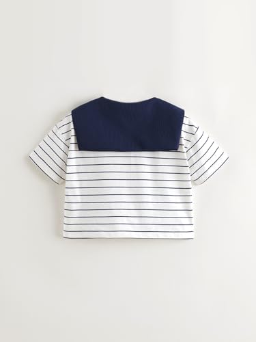 marc & janie Girls Cooling Short Sleeve T-Shirt Comfort Breathable Navy Stripe Crew Neck Tops 5506833