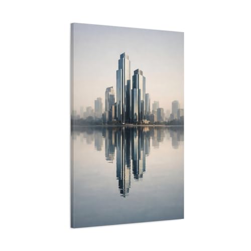 Art mural paysage urbain abstrait bleu gris toile de galerie 60x90