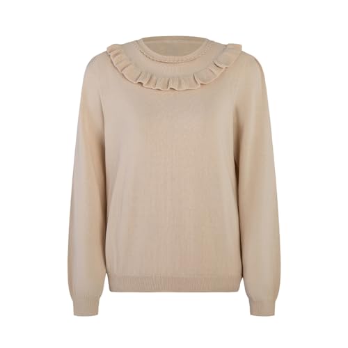 Kids Round Neck Lace Pullover Long Sleeve Sweater Long Sleeve Solid Color Knit Sweater