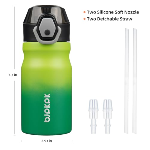 Image of BJPKPK 14 oz Insulated Water Bottle, Straw, Handle, Stainless Steel Flask | Leak Proof Locking Lid, Double Wall Vacuum, Keeps Hot /Cold, BPA Free, Dishwasher Safe, Travel & Sports, Bamboo Grove