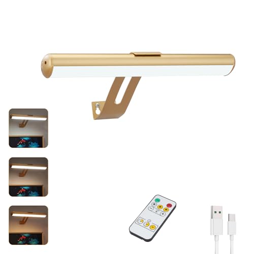 SPARKGEMEI Picture Light, Rechargeable Picture Light for Paintings with Remotes, Wireless Picture Frame Light, 3 Lighting, 300LM Battery Operated Art Light for Display, Picture-Gold