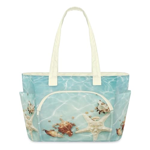 Sac fourre-tout léger matelassé pour femme avec fermeture éclair imprimé coquillages