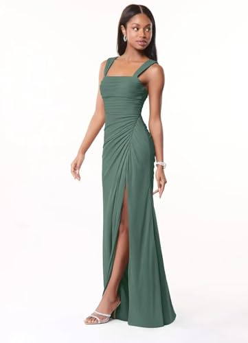 Square Neck Bridesmaid Dresses with Slit 2025 Long Chiffon Formal Wedding Guest Dress Hi0104
