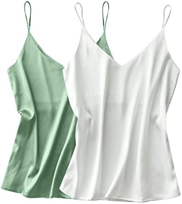 Ekouaer Women's Casual Silk Satin Tank Top Sexy Plain Cami V Neck Spaghetti Strap Vest Top