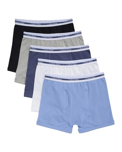 Calvin Klein Kids Boys' Modern Cotton Boxer Brief Underwear 5-Pack, Heather Gray/Black/White/Blue Descent/Blue Indigo, Small