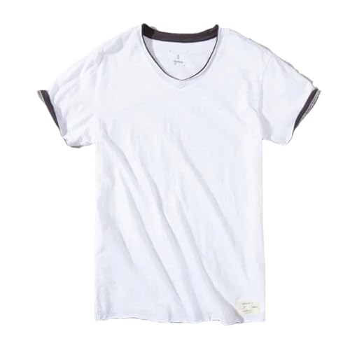 T-shirt col en V homme en coton uni coupe ajustée et légère