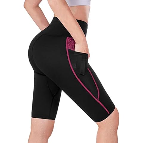 TrainingGirl High Waist Sauna Sweat Shorts Weight loss Workout Pants with Pocket for Women Running Gym Yoga Exercise (Black, S) Cover