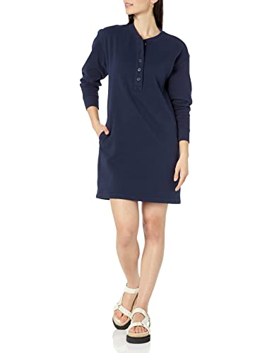 Amazon Essentials Damen Henley-Sweatshirtkleid aus Strick (erhältlich in Übergrößen), Marineblau, L