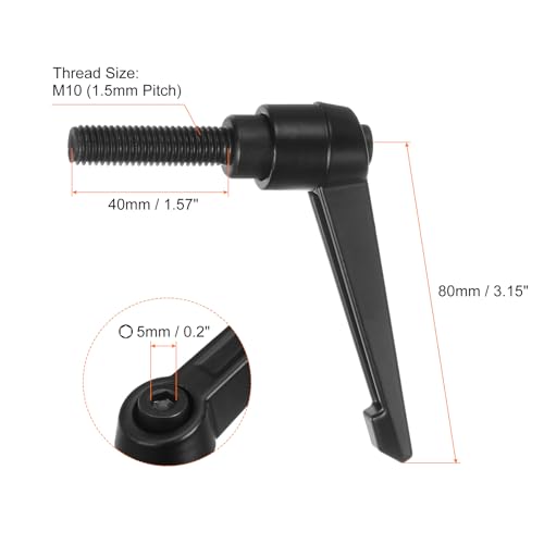 Image of HARFINGTON 6pcs Adjustable Clamping Lever Handles M10 x 40mm Male Thread Bolt Knobs Rotating Screw Locking Quick Release Ratchet Push Button Handle, Black