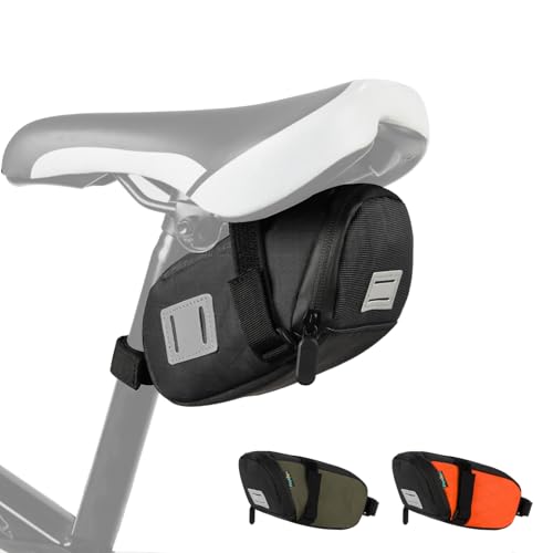 Playexen Borsa Sottosella Bici Piccola Borse da Sella Bicicletta da Corsa Strada MTB Impermeabile con Nastro Riflettente Marsupio Portaoggetti di Attrezzi Bici 16,5 * 7,5 * 10,5CM con Cinghie(Nero)