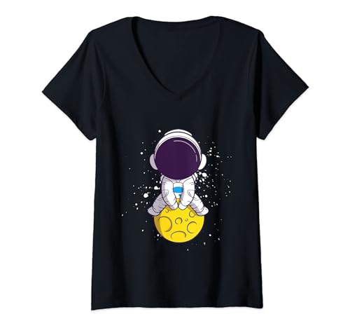Mujer Spaceman on Moon Astronauta Gamer & Galaxy Space Lover Camiseta Cuello V