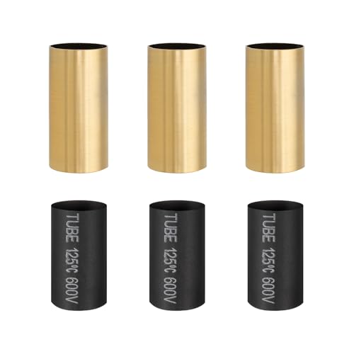 PATIKIL 3 Pcs 2" Tall Candle Covers Sleeves, 3 Pcs Metal E12 Chandelier Socket Sleeves with Insulation Heat Shrinkable Flame Retardant Tube Bulb Light Base Holder for Lamps, Golden