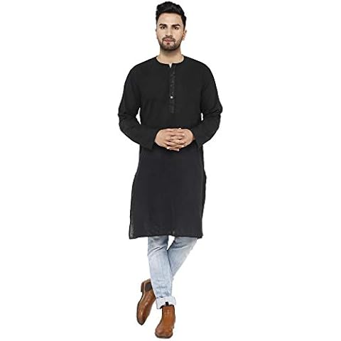 SKAVIJ Herren Baumwolle Zwanglos Ethnisch Tragen KurtaSchwarz L Cover