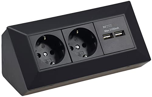 Prise de Table avec 2 Prises de Terre + 2 Ports USB pour Montage / Montage / Montage 230 V pré-câblé Noir Mat Cover