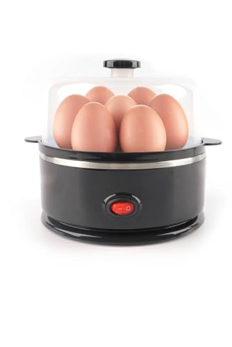 Easy Cook Electric Egg Cooker – Cooks Up to 7 Eggs – One-Touch Operation – Auto Shut-Off with Buzzer – Compact & Easy to Clean – UK Plug – Black