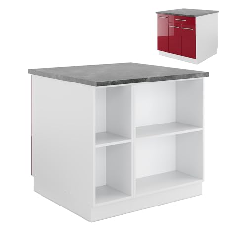 Vicco Kücheninsel Fame-Line, Bordeaux Hochglanz/Weiß, 90 cm mit Schublade, ohne Arbeitsplatte, kombinierbar mit weiteren Modulen derselben Serie