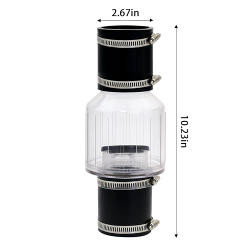Image of 2 Inch Sump Pump Check Valve Water Pump Accessories, Steel Clamps Fit 7-1 /4 inchGap in, Spring-Loaded Flapper, Full-Flow and Non-Clog Design Installation