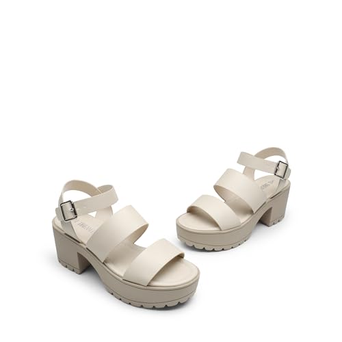 DREAM PAIRS DREAM PAIRS Platform Heels for Women Lightweight Chunky Open Toe Stylish Comfortable Fisherman Sandals with Adjustable Ankle Strap,Size 9,Beige,SDHS2429W