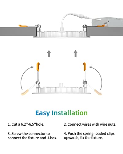 Lightnum 6 Pack Ultra Thin Led Recessed Lighting 6 Inch Dimmable Slim Canless Wafer Downlight 6Cct Selectable 2700K - 6500K, Led Can Light With Junction Box, 13W Eqv 120W, 1050Lm High Brightness #TOP5