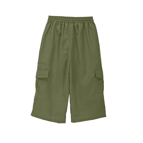 Boy's Wide Leg Cropped Cargo Pants Plain Athletic Capri Pants Drawstring Basketball Khaki Quick Dry Cargo Trousers3
