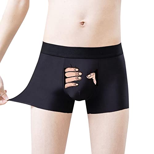 FFFG Mens Ice Silk Underwear Funny Creative Personality Funny Cute Breathable Boyshort. Men Thermal Underwear Set Black