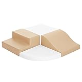JungleDove 4-teiliges Kletter-Spielzeug für Kleinkinder: Weiches Spielset aus PU-Leder – Kletterblöcke aus Schaumstoff zum Krabbeln und Rutschen, Indoor-Spielplatz für Kinder (White-Coffee Color)