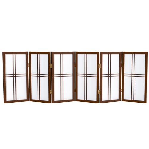 2 ft. Short Desktop Double Cross Shoji Screen - Walnut - 6 Panels