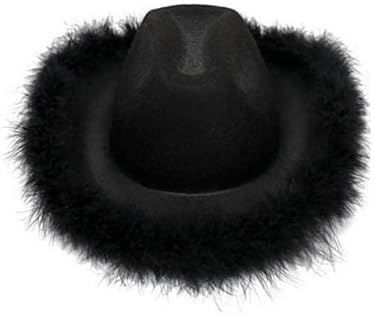 FRECOCCIALO Women´s Cowboy Hat with Feather,Felt Cowgirl Hat Ladies Cap Headwear for Dress-up,Western Party,Halloween Costume Accessory
