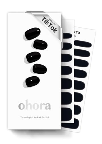 ohora Semi Cured Gel Nail Strips (N Onyx) - Dark, Solid, Works with Any UV/LED Lamps, Salon-Quality, Long Lasting, Easy to Apply & Remove - Includes 2 Prep Pads, Nail File & Wooden Stick
