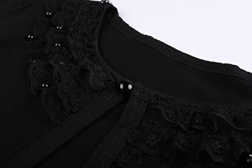 Zhuannian Girls Bolero Shrug 3/4 Sleeve Cardigan Lace Beaded Dress Cover Up(8-9Years,Black) #TOP3