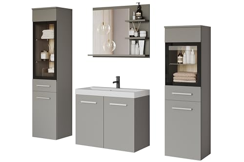 PIASKI Conjunto de Muebles de baño Udine I, Juego de Muebles de baño, iluminación LED Opcional, Lavabo Incluido, Color San Remo (Gris)