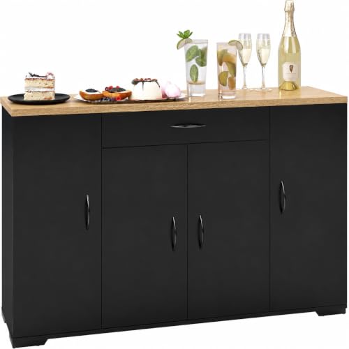 hitsuki Buffet Salle à Manger Noir 4 Portes et 1 Tiroir 110×30×70cm