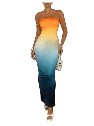 GORGLITTER Women's Ombre Tube Top Dress Bodycon Maxi Strapless Party Dresses