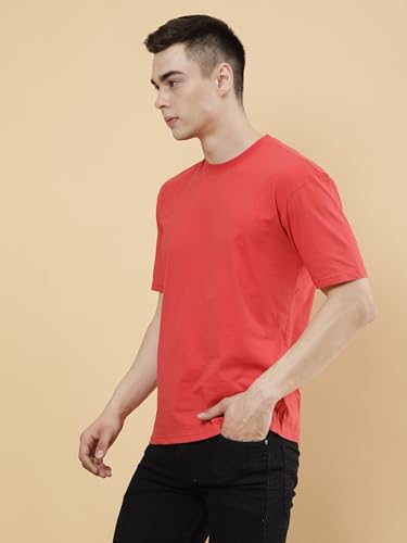 Image of POCKMAN Oversized Fit Mens Round Neck Cotton Blend Half Sleeve Plain T-Shirts.