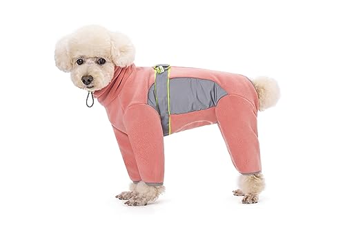 BT Bär Fleece Mantel für Hunde,4-Bein Ganzkörperjacke mit D Ring reflektierend,Verstellbarer Jumpsuit Reißverschluss Haustier Warme Wintermäntel für kleine Hunde Mittlere Hunde(XL,Rosa)