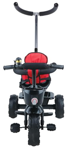 Image of JoyRide Learn-to-Ride Trike on 3 Wheels with Safety Harness, Non-Slip Pedal,Storage Basket and Removable Parent Handle (Dark Red)